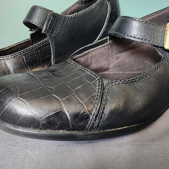 Clarks Ingalls Artic Mary Jane Shoes 10M Black Leather Crocodile Design - Picture 4 of 11